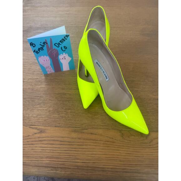 Manolo Blahnik BB Stiletto Heels Pointy Toe Pumps Size 36.5 NEON YELLOW - Picture 10 of 12